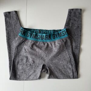Gymshark Gray And Teal Waistband Workout Leggings 3/4 Cropped Shaping Size M‎